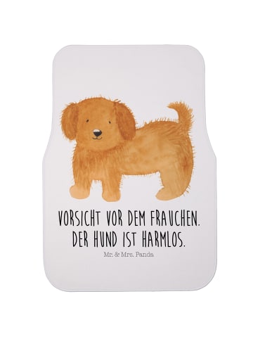 Mr. & Mrs. Panda Auto-Fußmatte Hund Flauschig mit Spruch in Weiß