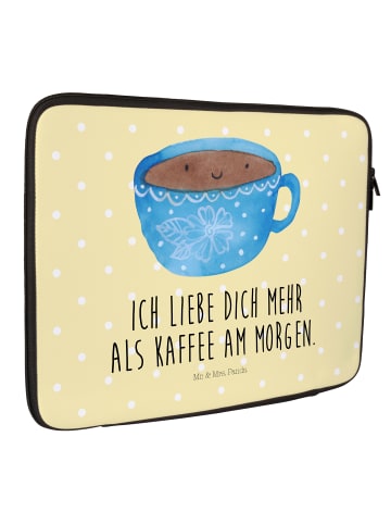 Mr. & Mrs. Panda Laptophülle Kaffee Tasse mit Spruch in Gelb Pastell