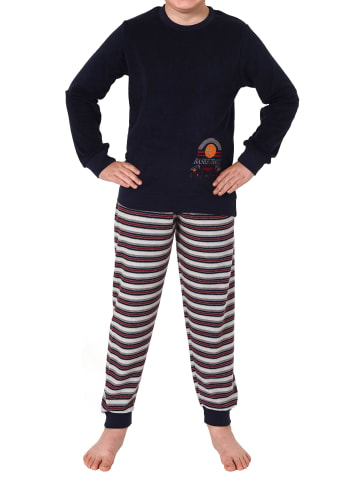 NORMANN Frottee langarm Schlafanzug Pyjama Bündchen und Basketball - 77024 in grau