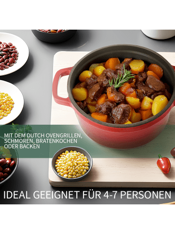 Home Nature Wohnkonzept Gusseisen Topf 5L emailliert in Rot ⌀26 cm