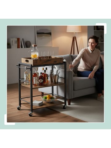 relaxdays Servierwagen in Braun/ Schwarz - (B)70 x (H)88 x (T)40 cm