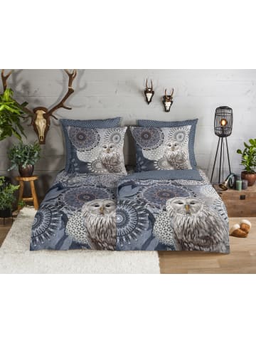 Traumschloss Comfort Flanell Bettwäsche - Odin - Mandalas mit Eule, blau in blau