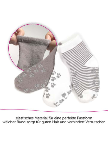 LaLoona Anti-Rutsch Socken / Krabbelsocken / Stoppersocken in weiss,braun