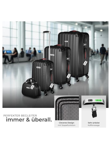 tectake Reisekoffer-Set, inkl. Kofferwaage und -anhänger