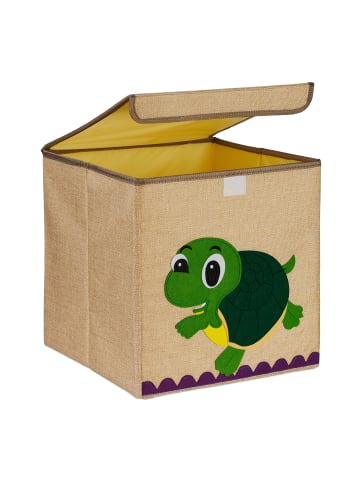 relaxdays Kinder-Aufbewahrungsbox "Schildkröte" in Beige/ Grün - (B)33 x (H)33 x (T)33 cm
