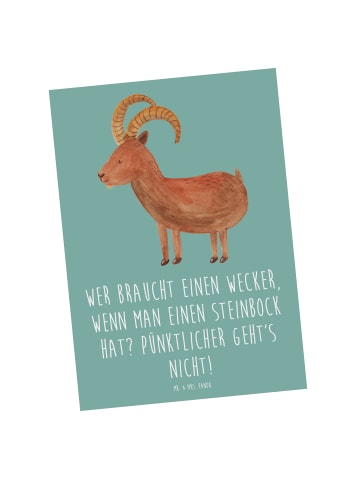 Mr. & Mrs. Panda Postkarte Steinbock Wecker mit Spruch in Meeresbrise