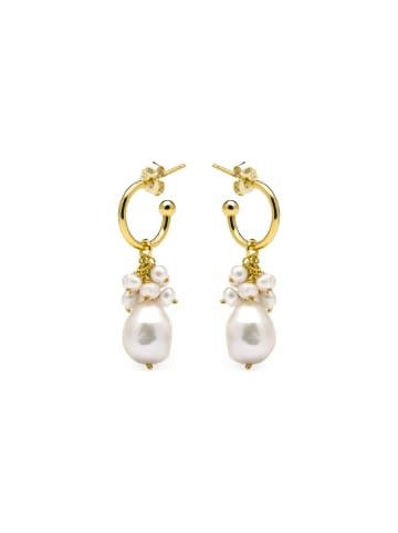 Luxenter Ohrringe aus 925er Sterlingsilber und weißer Perle mit 18k Gelbgold finish