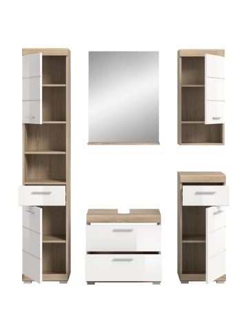 xonox.home Badkombination in Sonoma Eiche/weiß hochglanz  - (B) 164 x (H) 191 x (T) 37