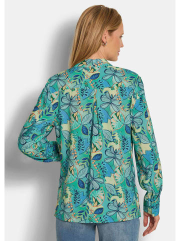 GOLDNER Kurzgröße:  Blusenshirt mit floralem Print in salbei / blau / gemustert