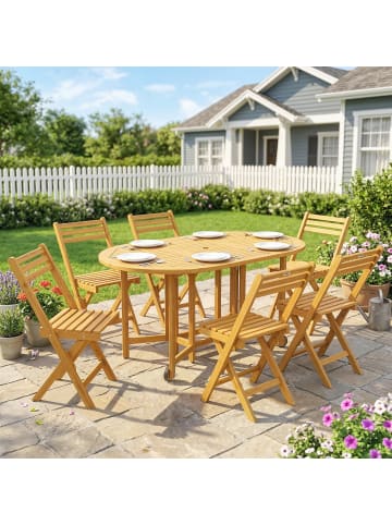 Outsunny Outdoor Essgruppe in Naturholz 150L x 90B x 74H cm