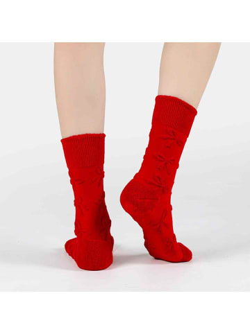 MUNADUNA 2er-Pack Reverse Frottee Rote Socken mit 3D-Herz und -Schleife