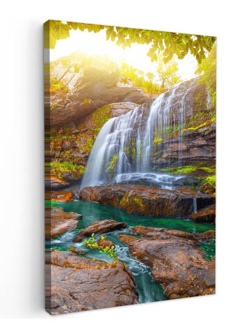 OnlyWow Leinwand Bilder Sonniger Wasserfall
