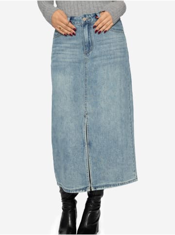 SASSYCLASSY Midi Jeans Rock mit Schlitz in Blau