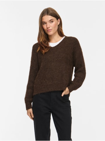 Vila V-Ausschnitt Strickoberteil mit Langarm in Coffee Bean
