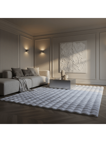 KADIMA DESIGN Teppich Waschbar Hochflor Uni Polyester Wohnzimmer in Silber