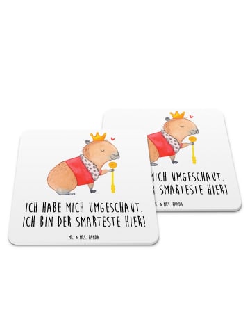 Mr. & Mrs. Panda Untersetzer Capybara König mit Spruch in Weiß