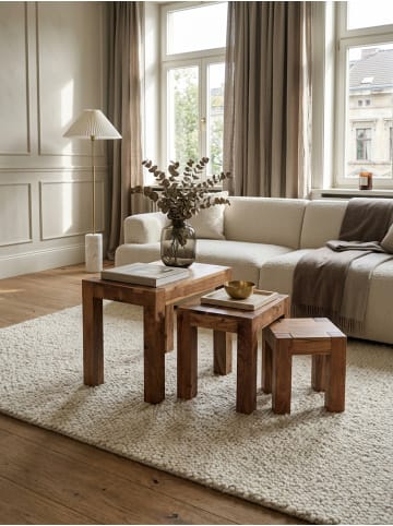 KADIMA DESIGN Holz Satztisch Set "NAKO", 3-teilig, im Landhaus-Stil, platzsparend in Braun