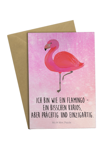 Mr. & Mrs. Panda Grußkarte Flamingo Classic mit Spruch in Aquarell Pink