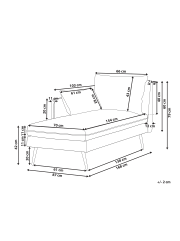 Beliani Chaiselongue YERRES in Grau/Schwarz - (W) 168 x (H) 79 x (L) 87 cm