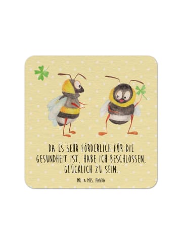 Mr. & Mrs. Panda Bierdeckel Hummeln Kleeblatt mit Spruch in Gelb Pastell