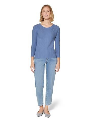 MADELEINE Schmaler Rippstrickpullover, Baumwollmix in himmelblau