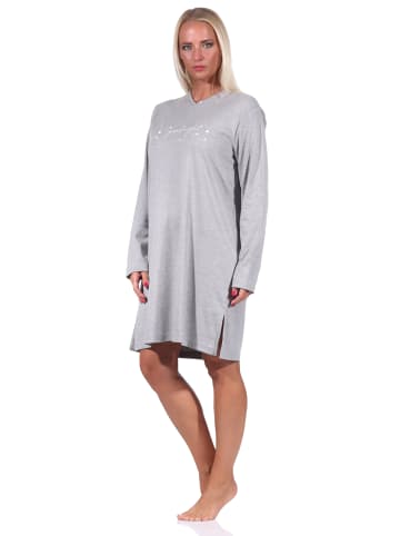 NORMANN Nachthemd langarm Kuschel interlock Sterne - 69903 in Grau