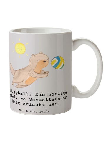 Mr. & Mrs. Panda Motivtasse Volleyball Schmettern mit Spruch in Grau Pastell