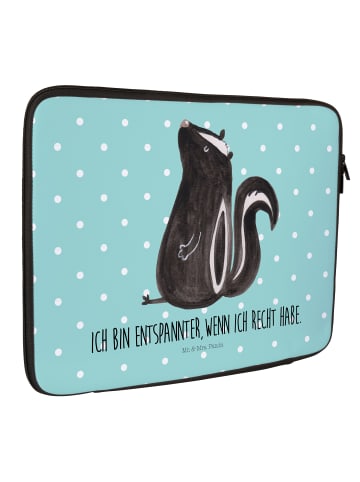 Mr. & Mrs. Panda Laptop Tasche Stinktier Sitzen mit Spruch in Türkis Pastell