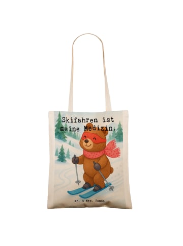 Mr. & Mrs. Panda Shopping Tasche Hase Skifahren Design mit Spruch in Weiß