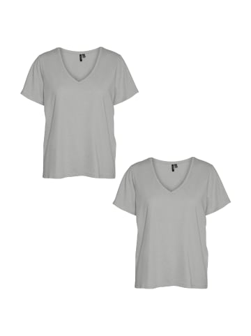 Vero Moda T-Shirt 2er-Set Basic V-Ausschnitt Top in Grau