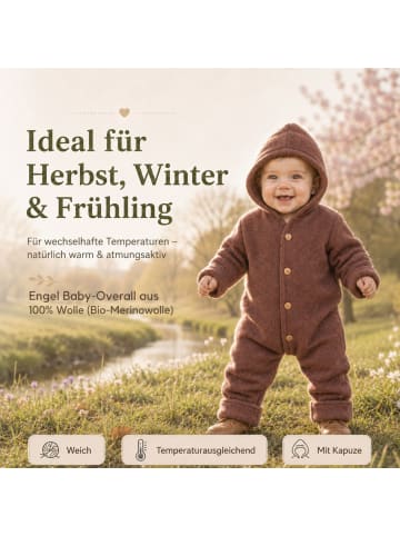 Kinderhaus Blaubär Baby-Overall mit Kapuze, Holzknöpfen & Mulltuch Blaubaer in Zimt Melange