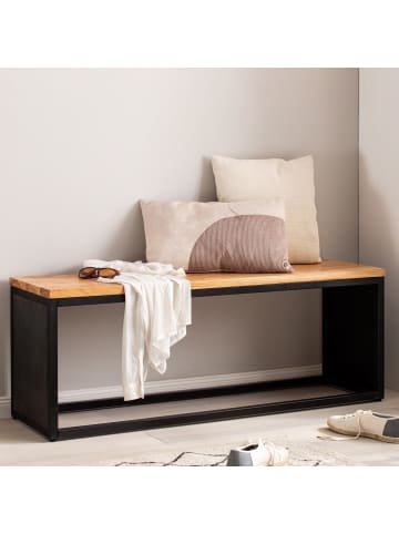 FineBuy Sitzbänk in Schwarz / Akazie / 120x35x45