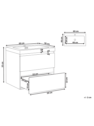 Beliani 2-tlg Badezimmerschrank mit Waschbecken CARDIEL in Braun/Schwarz