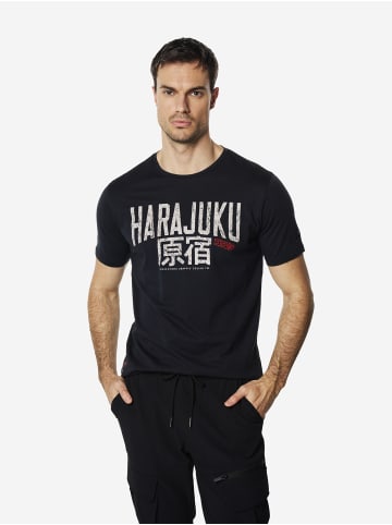 KOROSHI Crew t-shirt baumwolle druck-emb in blau