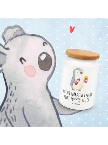 Mr. & Mrs. Panda Kaffeedose Pinguin Pommes mit Spruch in Weiß