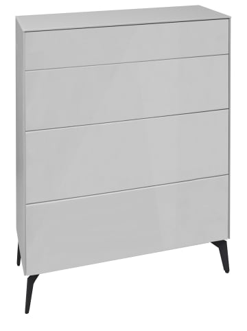 58 aufm Kessel KOMMODE Elfi 82x42x104 Hochglanz Kreidegrau/Glas Kreidegrau