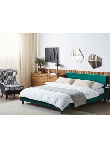 Beliani Doppelbett FITOU in Grün/Dunkler Holzfarbton - (W) 190 x (H) 87 x (L) 214 cm