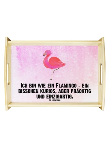 Mr. & Mrs. Panda Holz Servierbrett Flamingo Classic mit Spruch in Aquarell Pink