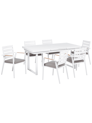 Beliani 7-tlg Gartentisch Set VALCANETTO/TAVIANO in Weiß/Grau/Braun