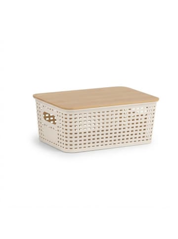 relaxdays 3 x Aufbewahrungsbox in Weiß/ Natur – (B)25,5 x (H)10,5 x (T)18 cm