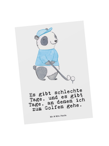 Mr. & Mrs. Panda Grußkarte Panda Golfen mit Spruch in Weiß