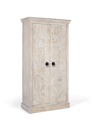 Giner y Colomer Kleiderschrank aus Mangoholz mit geschnitzten Türen im Ethno-Stil in Beige