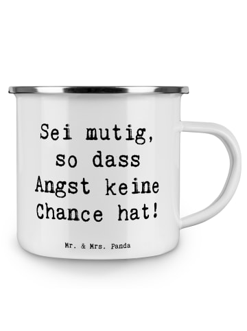 Mr. & Mrs. Panda Tasse Emaille Spruch Angst überwinden mit Spruch in Weiß