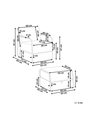 Beliani 2-tlg Gartenstuhl NIMIS in Beige