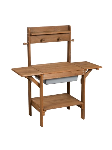 roba Kinder Matschküche Midi – wetterfeste Gartenküche aus teakfarbenem Holz