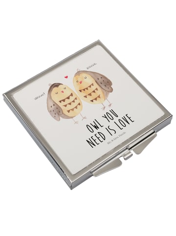 Mr. & Mrs. Panda Taschenspiegel Eulen Liebe mit Spruch in Weiß