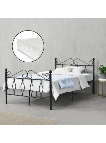 en.casa Metallbett Apolda mit Matratze in Schwarz (B)120cm