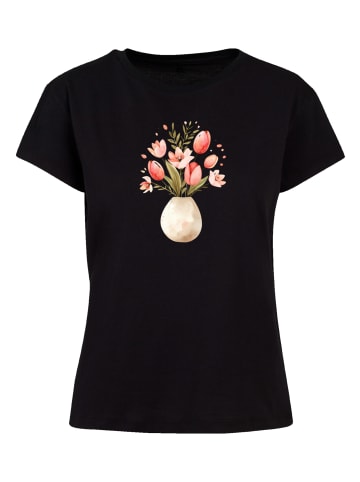 F4NT4STIC Box Tee Rosa Frühlingsblumenstrauß in Vase in schwarz