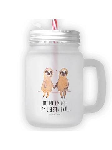 Mr. & Mrs. Panda Trinkglas Mason Jar Faultier Pärchen mit Spruch in Transparent