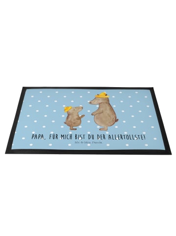 Mr. & Mrs. Panda Fußabtreter Bären mit Hut mit Spruch in Blau Pastell